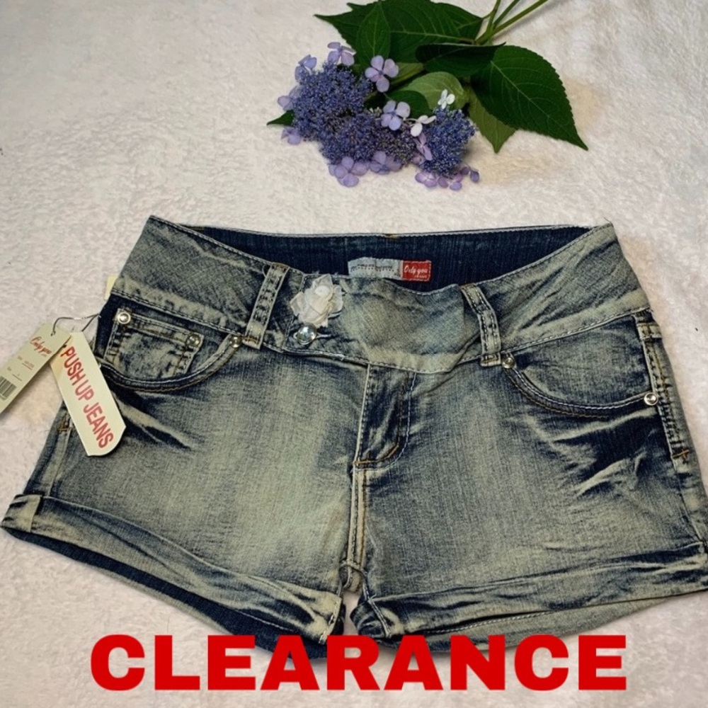 NWT Distressed Acid Wash Bejeweled Jean Shorts